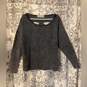 Vintage Havana Washed Gray Long Sleeve Top with Distressed back